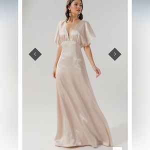 Darling Flutter Sleeve Cut Out Satin Maxi Dress -champange